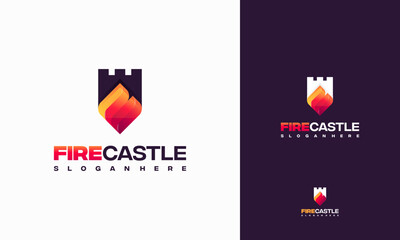 Fire Castle logo designs concept vector, Fire Shield logo template icon