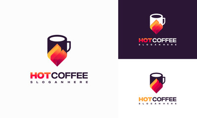 Fototapeta na wymiar Hot Coffee logo designs concept vector, Fire Drink logo template symbol