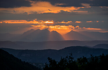 View from Creysseilles near 07000 Privas in the Ardeche France towards the Vercors mountains at...