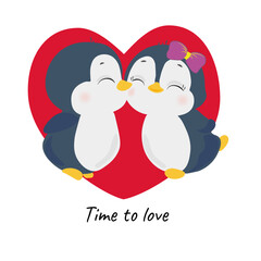 Naklejka premium penguin with heart fall in love. Valentine day