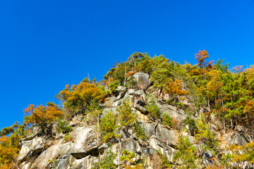 昇仙峡の山肌　秋色に染まる