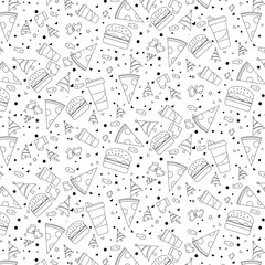 pattern christmas, burger, hand drawing, black white pattern, set doodle