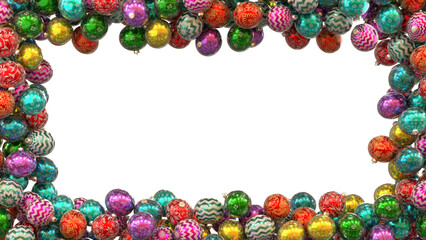 Festive Christmas ornaments forming an rectangle frame