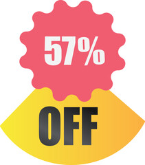 57% off sale label symbol, Sale tag vector badge template, 57% sale promotion flat icon, 57% Discount offer price label, clearance sale sticker emblem, 12 12 and black Friday discount modern colorful