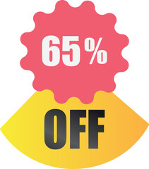 65% off sale label symbol, Sale tag vector badge template, 65% sale promotion flat icon, 65% Discount offer price label, clearance sale sticker emblem, 12 12 and black Friday discount modern colorful
