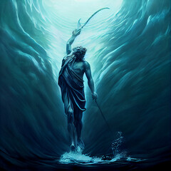 Image of the sea god Paseidon or Neptune. - obrazy, fototapety, plakaty