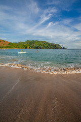 Beautiful Seascape of Mawun Beach in Lombok Indonesia. Lombok is a tropical island, popular tourist destination in Indonesia.