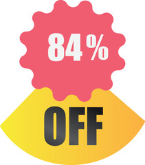 84% off sale label symbol, Sale tag vector badge template, 84% sale promotion flat icon, 84% Discount offer price label, clearance sale sticker emblem, 12 12 and black Friday discount modern colorful