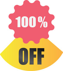 100% off sale label symbol, Sale tag vector badge template,  100% sale promotion flat icon, 100% Discount offer price label, clearance sale sticker emblem, 12 12 black Friday discount modern colorful