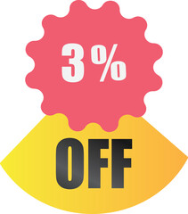3% off sale label symbol, Sale tag vector badge template,  3% sale promotion flat icon, 3% Discount offer price label, clearance sale sticker emblem, 12 12 and black Friday discount modern colorful