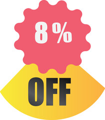 8% off sale label symbol, Sale tag vector badge template,  8% sale promotion flat icon, 8% Discount offer price label, clearance sale sticker emblem, 12 12 and black Friday discount modern colorful