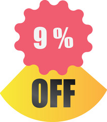 9% off sale label symbol, Sale tag vector badge template,  9% sale promotion flat icon, 9% Discount offer price label, clearance sale sticker emblem, 12 12 and black Friday discount modern colorful