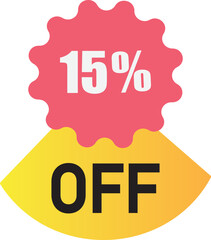 15 off sale label symbol,Sale tag vector badge template,  15 % sale promotion flat icon ,Discount offer price label , clearance sale sticker emblem, modern design isolated on white background
