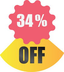 34 off sale label symbol,Sale tag vector badge template,  34 % sale promotion flat icon ,Discount offer price label , clearance sale sticker emblem, modern design isolated on white background

