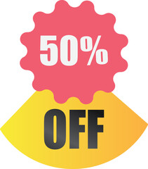 50% off sale label symbol, Sale tag vector badge template, 50% sale promotion flat icon, 50% Discount offer price label, clearance sale sticker emblem, 12 12 and black Friday discount modern colorful