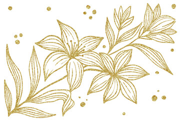 Flower line art with gold ink