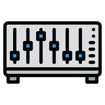 audio mixer with sliders, gray and blue clip art preview