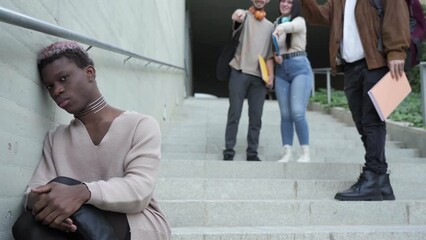 A group harassing a young man. Confrontation: Addressing Bullying and Diversity in Youth