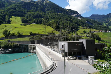 Hydroelectric power plant with three turbines on reservoir Mapraggsee. The power plant belongs to...