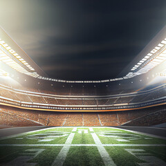 Fototapeta na wymiar American Football field illuminated by stadium lights