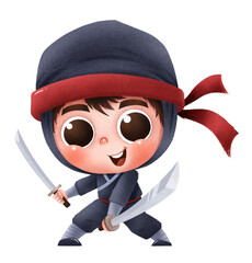 Vector illustration of Cartoon Ninja. Cute character Ninja kids © sararoom