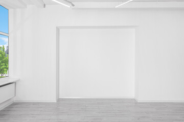 Niche on white wall in empty renovated room