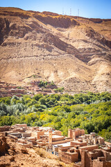 village, canyon, valley of roses, morocco, oasis, river, m'goun, high atlas mountains, north africa,