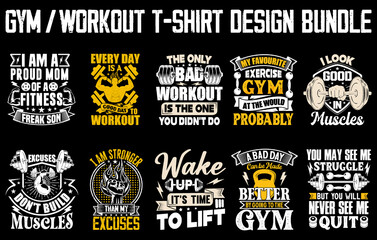Gym T-shirt design Bundle, Gym motivational quote, Workout inspirational shirt design, Fitness t shirt design