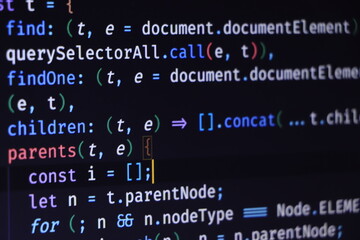 PHP programming language on computer screen. Monitor technology concept. Background of program...