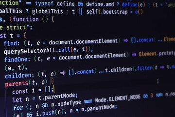 Software developer programming code. Abstract computer script code.
