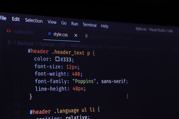 Software developer programming code. Abstract computer script code.