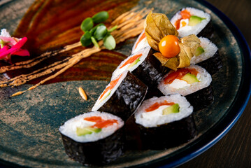 fish sushi roll in plate