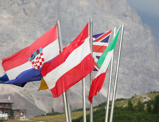 Croatian flag and Austrian flag and other flags