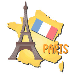 Eiffel tower with national flag and map of France illustration