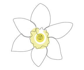 the narcissus flower is hand-drawn in a minimalist style, in the technique of a single line, a monoline. Cosmetics symbol, beauty salon logo