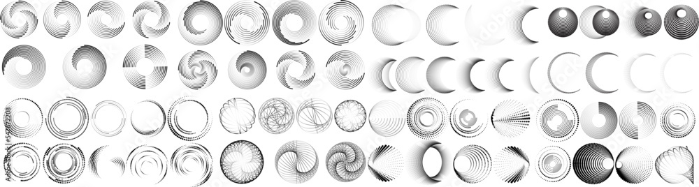 Poster design elements with circular halftone dots. vector rotating dotted circles design . half tones coll