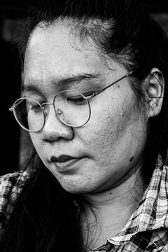 black and white portrait Asian woman Thailand close-up 