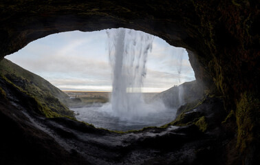 Behind the Seljalandsfoss Waterfall in Iceland