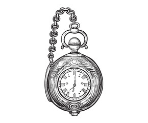 Fototapeta na wymiar Old clock medallion vintage sketch hand drawn engraving style Vector illustration.