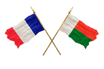 Background for designers. National Day. 3D model National flags  of People's Republic of France and Madagascar