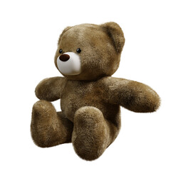 Cute teddy bear 3D rendering on transparent background