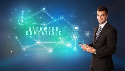 Businessman thinking about technology concept