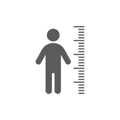 Fototapeta na wymiar Height measure and a man black vector icon. Measuring scale and a person filled symbol.