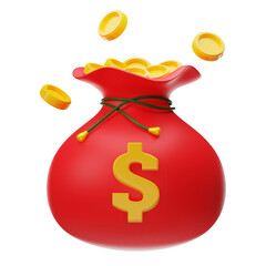 Christmas money bag 3d rendering with transparent background. Santa's bag.