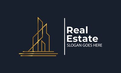 Real Estate Logo Template. Gold Line Creative Symbol.