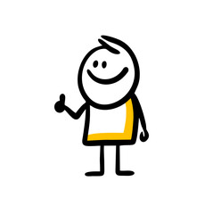 The funny character gives a thumbs up in approval and smiles.