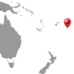 Pin map with Tonga flag on world map. Vector illustration.
