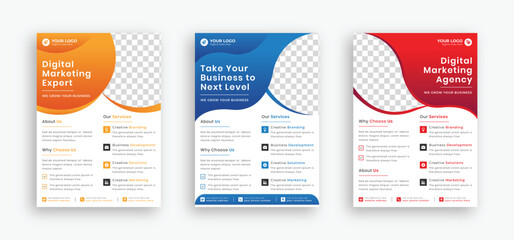 A4 flyer templates set of 3 different colors , modern business flyer design, abstract business flyer and creative design, IT company flyer, fully editable vector template design