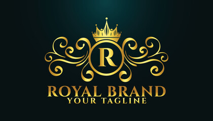 Gold Calligraphic Feminine Floral Hand Drawn Heraldic Monogram Antique Vintage Style Luxury Logo Design.