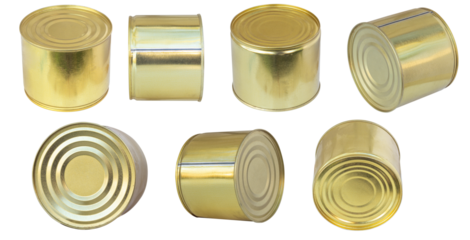 set metal can of canned food, isolate	